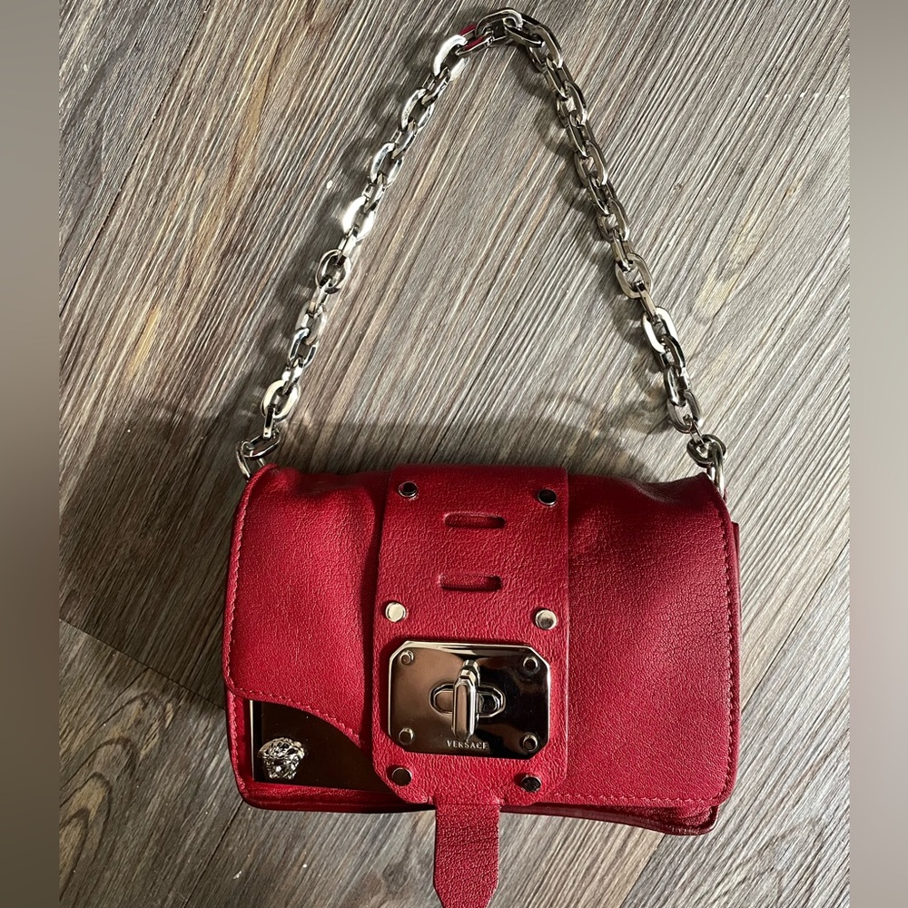 Versace Red Leather Shoulder Bag